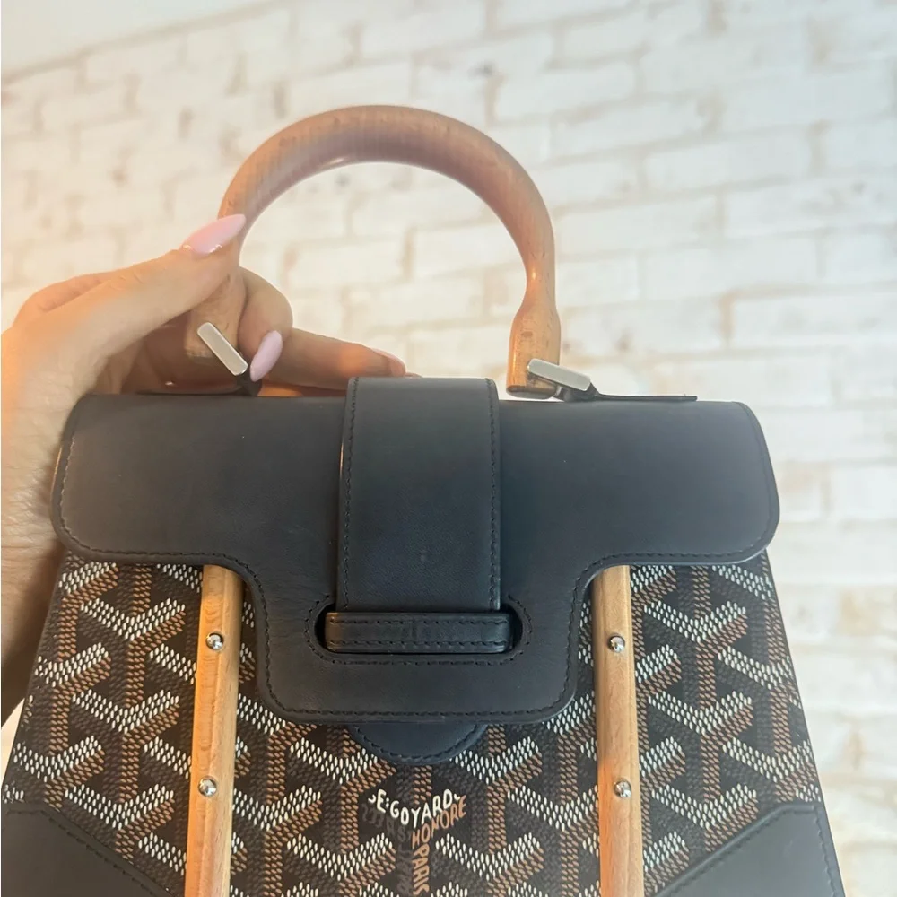Goyard Black and Tan Satchel with Wooden Handle
